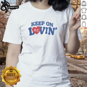 Vintage ladies tee featuring 'Keep On Kc Lovin' design, perfect for stylish comfort and Kansas City pride.