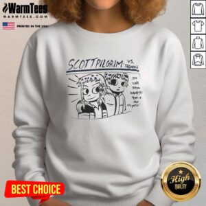 Premium Scott Pilgrim Vs The World sweatshirt featuring vibrant graphics and cozy design for fans of the iconic movie.