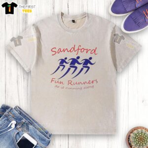 Premium Sandford Fun Runners wearing washed t-shirts while running, showcasing vibrant athletic figures in action.