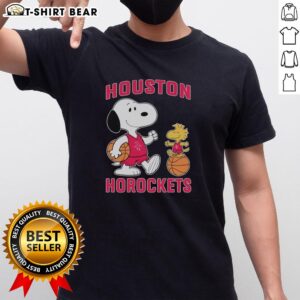 Good Snoopy and Woodstock Houston Rockets basketball T-shirt featuring vibrant colors and playful design for fans.