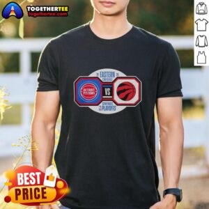 Detroit Pistons vs Toronto Raptors 2026 NBA Playoffs Eastern Conference Semifinals T-shirt featuring vibrant team graphics.