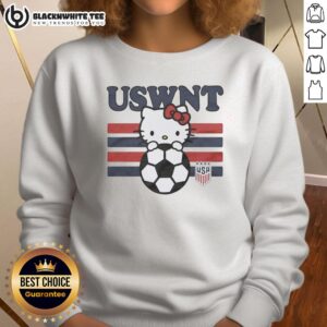 Top Hello Kitty hugging ball sweatshirt featuring USWNT USA soccer team design for fans and collectors.