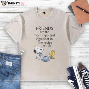 Awesome Snoopy Friends T-Shirt featuring 'Friends Are The Most Important Ingredient In The Recipe Of Life' design.