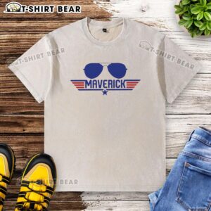 Official Top Gun Maverick aviator sunglasses and retro washed T-shirt featuring iconic aviation style and logo.