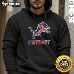 Collage hoodie featuring Detroit Lions NFL logo and other Detroit sports team logos, perfect for fans.
