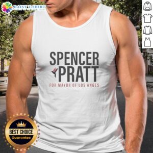 Spencer Pratt wearing a tank top promoting his campaign for Mayor of LA, showcasing his unique style and political message.