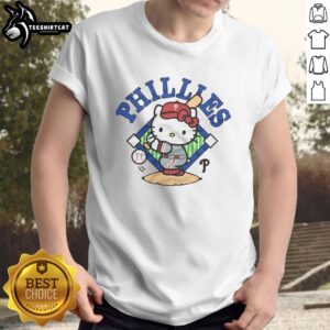 Official Hello Kitty X Philadelphia Phillies Swing T-Shirt featuring cute design and team logo, perfect for fans.