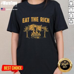 Pretty Rich Uncle Pennybags graphic on a humorous 'Eat the Rich' ladies tee, perfect for playful fashion statements.