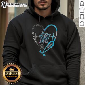 Top Miami Marlins hoodie featuring a stethoscope and heartbeat design, perfect for fans and healthcare professionals.