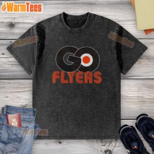 Nice Philadelphia Flyers ice hockey logo washed t-shirt in orange, perfect for fans supporting the Flyers.