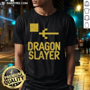 Stylish Nice Dragon Slayer logo T-shirt featuring a fierce dragon design, perfect for fantasy fans and gamers.