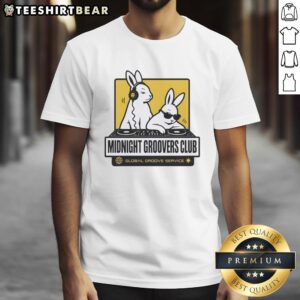 Nice DJ Bunny's Midnight Groovers Club T-Shirt featuring vibrant graphics for global groove enthusiasts.