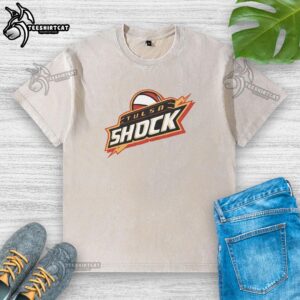 Nice Tulsa Shock 10 Washed T-Shirt featuring a vibrant logo, perfect for fans of the women's basketball team.