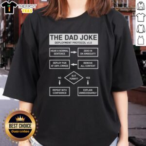 Original Dad Jokes Deployment Protocol Ladies Tee featuring a fun graphic design and playful text for humor lovers.