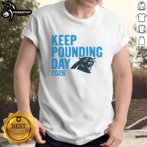 Premium Keep Pounding Day 2026 Carolina Panthers T-Shirt featuring bold team colors and logo for dedicated fans.