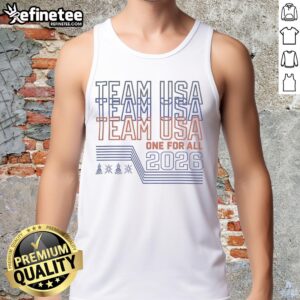 Alt Text: Premium Team USA One for All 2026 Sports Tournament graphic tank top showcasing vibrant design and patriotic colors.