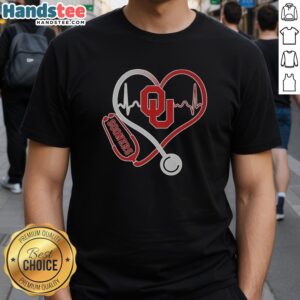 Premium Oklahoma Sooners Heartbeat Love Nurse T-Shirt featuring a stylish design for proud Sooners fans and nurses.
