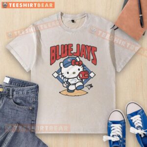 Cute Toronto Blue Jays Hello Kitty washed t-shirt featuring a playful design, perfect for fans and casual wear.