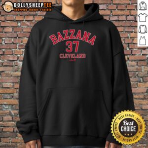 Alt Text: Travis Bazzana October's Finest Hoodie displayed on a hanger, featuring stylish design and vibrant colors.