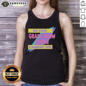 Awesome BBQ stains on a grape snow cone and strawberry wine tank top, perfect for summer gatherings and outdoor fun.