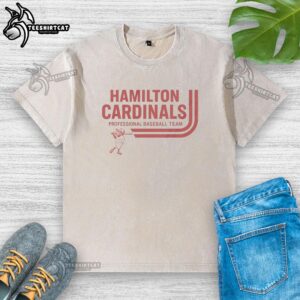 Official Hamilton Cardinals professional baseball team washed t-shirt in red, showcasing team logo and casual style.