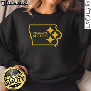 Good Iowa Makes Steelers state outline logo sweatshirt in vibrant colors, perfect for fans and casual wear.