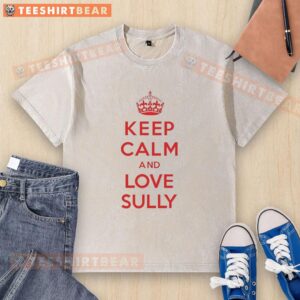 Pretty Sully Keep Calm and Love Sully crown washed t-shirt featuring a stylish design and vibrant colors.