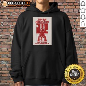 Official Sun Ra Arkestra Birmingham May 22, 2026 poster on a stylish hoodie showcasing vibrant design and event details.
