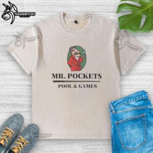 Hot Mr. Pockets Pool and Games washed t-shirt featuring a stylish design for casual wear and game enthusiasts.