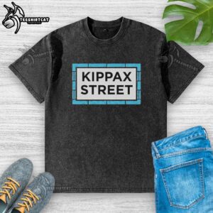 Original Kippax Stand logo on a washed t-shirt, showcasing vintage style and fan pride for sports enthusiasts.