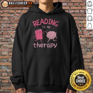 Cozy 'Reading Is My Therapy' hoodie in soft fabric, perfect for book lovers seeking comfort and style.