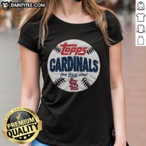 Alt Text: Original St. Louis Cardinals MLB X Topps Baseball The Real One Ladies Tee featuring team logo and stylish design.