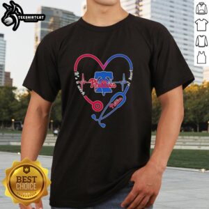 Premium Philadelphia Phillies Stethoscope Heartbeat T-Shirt - A Work of Heart design for passionate fans and medical professionals.