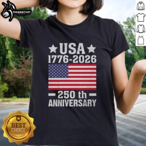 Awesome USA 1776-2026 250th Anniversary Flag Ladies Tee showcasing patriotic design for celebration.