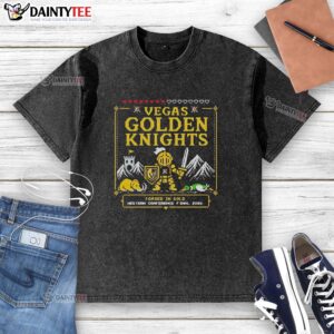 Premium Vegas Golden Knights 2026 Western Conference Final pixelated knight retro washed t-shirt design.