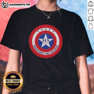 Good Signatures for Soldiers SFS Captain America Shield Retro Ladies Tee featuring iconic superhero design.