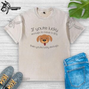 Cute dog face graphic on a washed T-shirt, perfect for dog lovers who are lucky enough to have a dog.