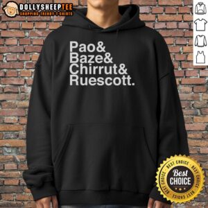 Nice Pao, Baze, Chirrut, and Ruescott hoodie featuring vibrant designs inspired by Star Wars characters.