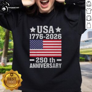 Alt Text: Awesome USA 1776-2026 250th Anniversary Flag Sweatshirt showcasing patriotic design for American history enthusiasts.