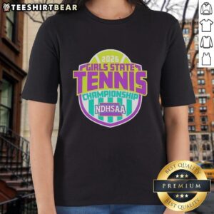 Alt Text: Premium NDHSAA Girls Tennis State Tournament 2026 ladies tee shirt featuring a stylish design for fans and players.