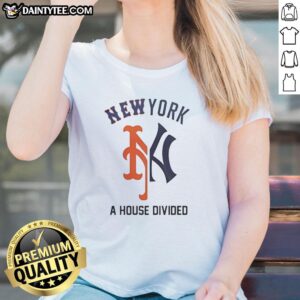 Original New York Yankees x New York Mets Subway Series 2026 Ladies Tee showcasing a house divided design.