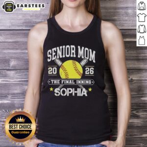 Alt Text: Awesome Senior Mom 2026 The Final Inning personalized softball classic bat crossed tank top design.