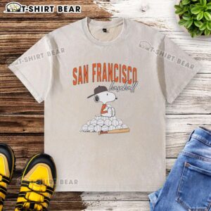 Awesome Snoopy San Francisco Giants baseball washed t-shirt featuring a vibrant graphic and comfortable fit.