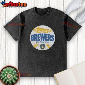 Awesome Milwaukee Brewers MLB X Topps Baseball The Real One washed t-shirt featuring team logo and vintage design.
