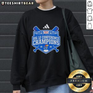 Premium Kansas Jayhawks Big 12 Baseball Regular Season Champions 2026 Sweatshirt in navy blue with team logo.