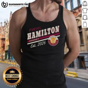 Awesome PWHL Hamilton Hockey Est 2026 logo tank top featuring bold graphics and vibrant colors for fans.