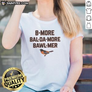 Stylish Baltimore Orioles ladies tee featuring 'B-More' design, perfect for MLB fans and casual wear.