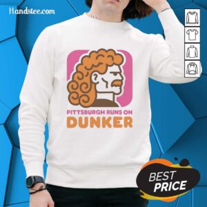 Alt Text: Cozy sweatshirt featuring Dunkin' Donuts design, perfect for Pittsburgh runners and Dunkin' enthusiasts.