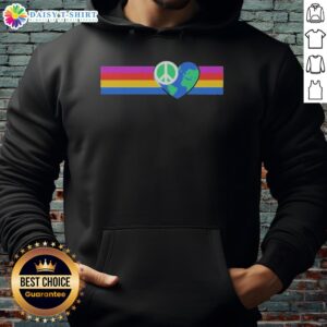 Alt Text: Colorful 'Good Rainbow Peace' hoodie with heart-shaped Earth design, promoting love and unity for a better world.
