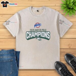 Alt Text: Premium Wagner Seahawks MAAC Water Polo Champions 2026 logo on a washed t-shirt, perfect for fans and athletes.